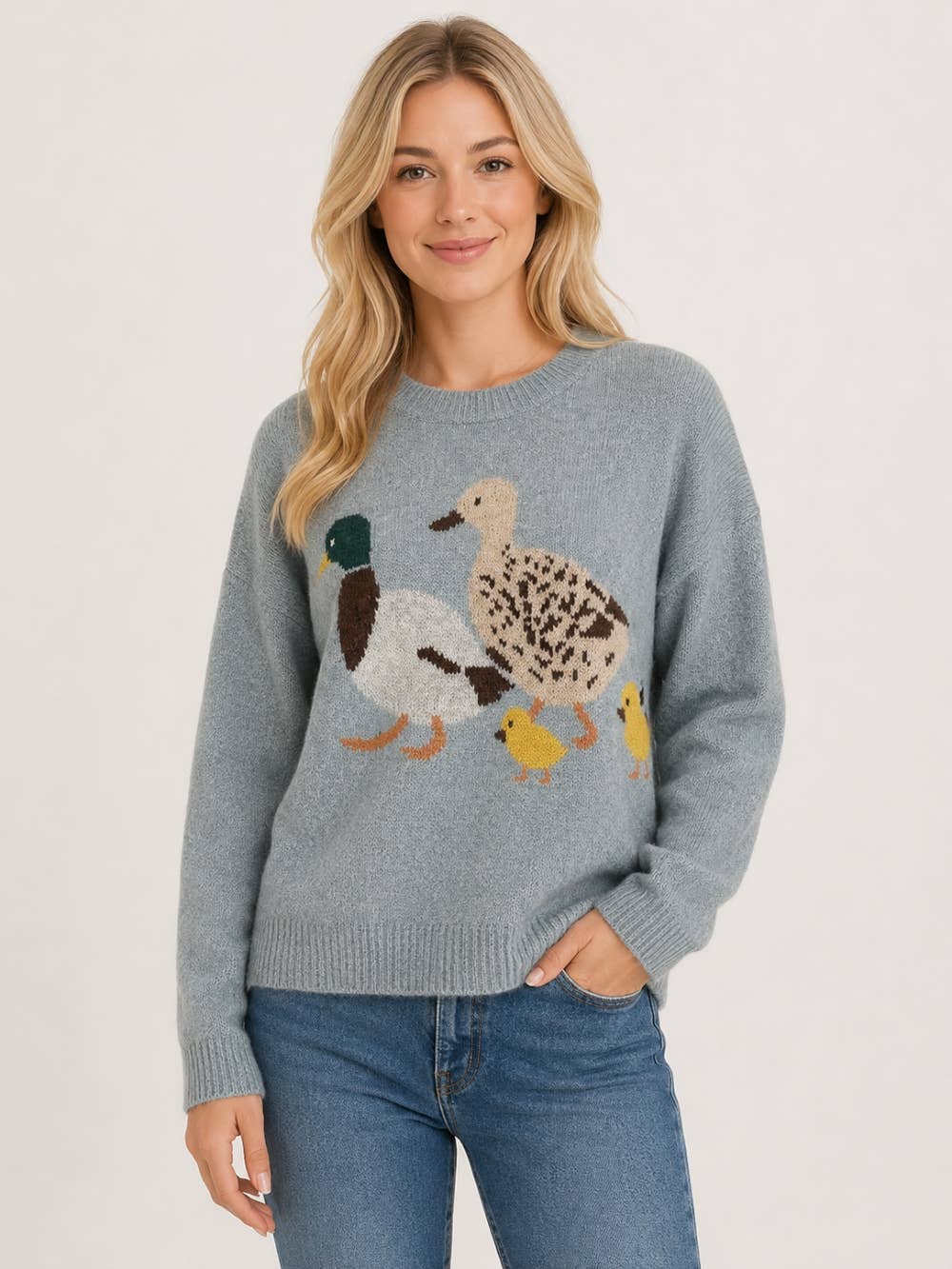 Duck Family Crewneck Sweater-Blue