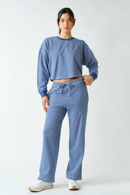 Coastal Striped Crop Top & Pant Set: COASTAL BLUE