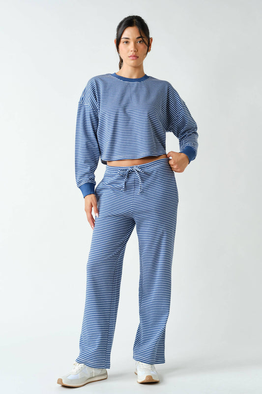 Coastal Striped Crop Top & Pant Set: COASTAL BLUE