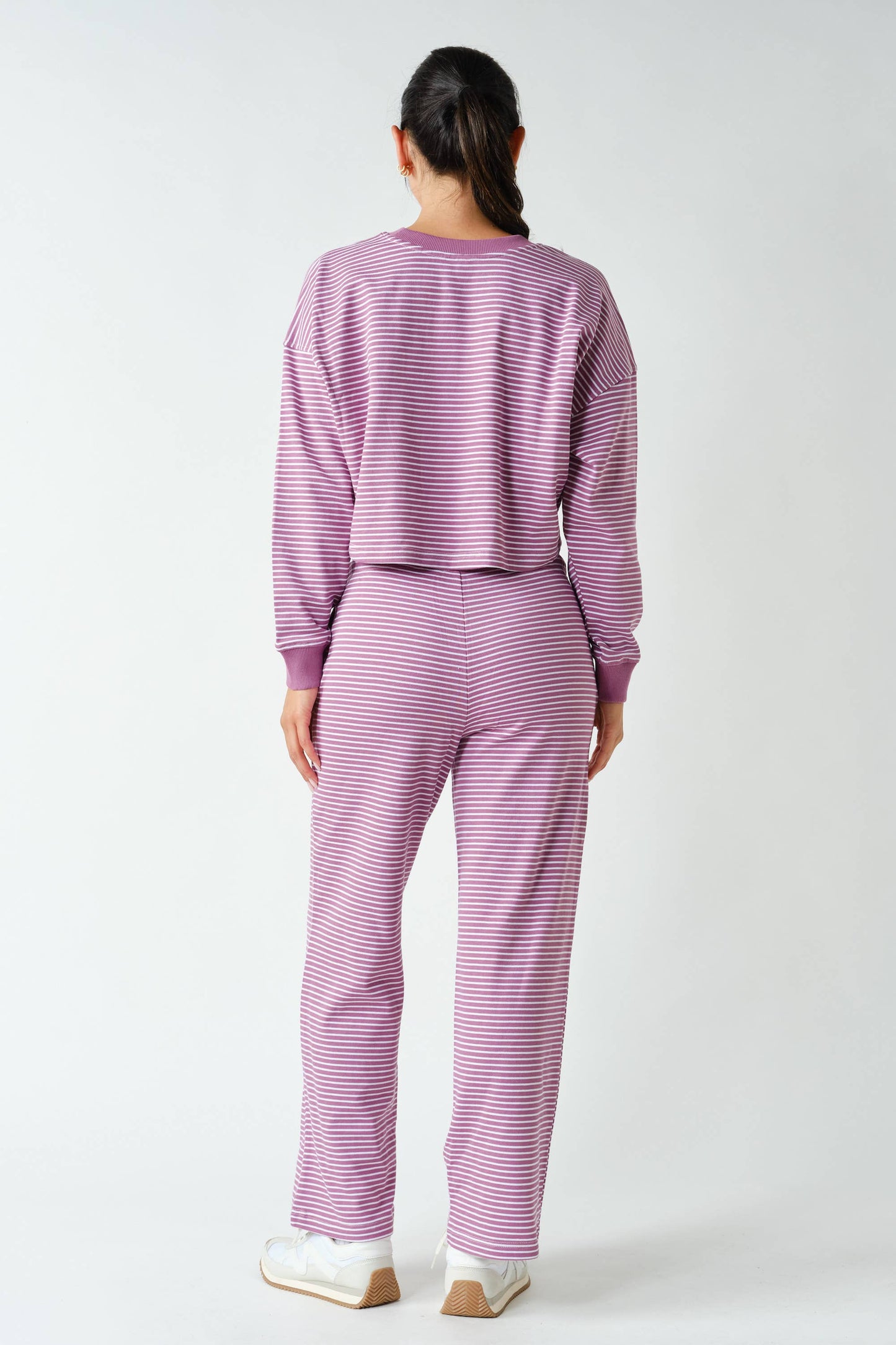 Coastal Striped Crop Top & Pant Set: MULBERRY/WHITE