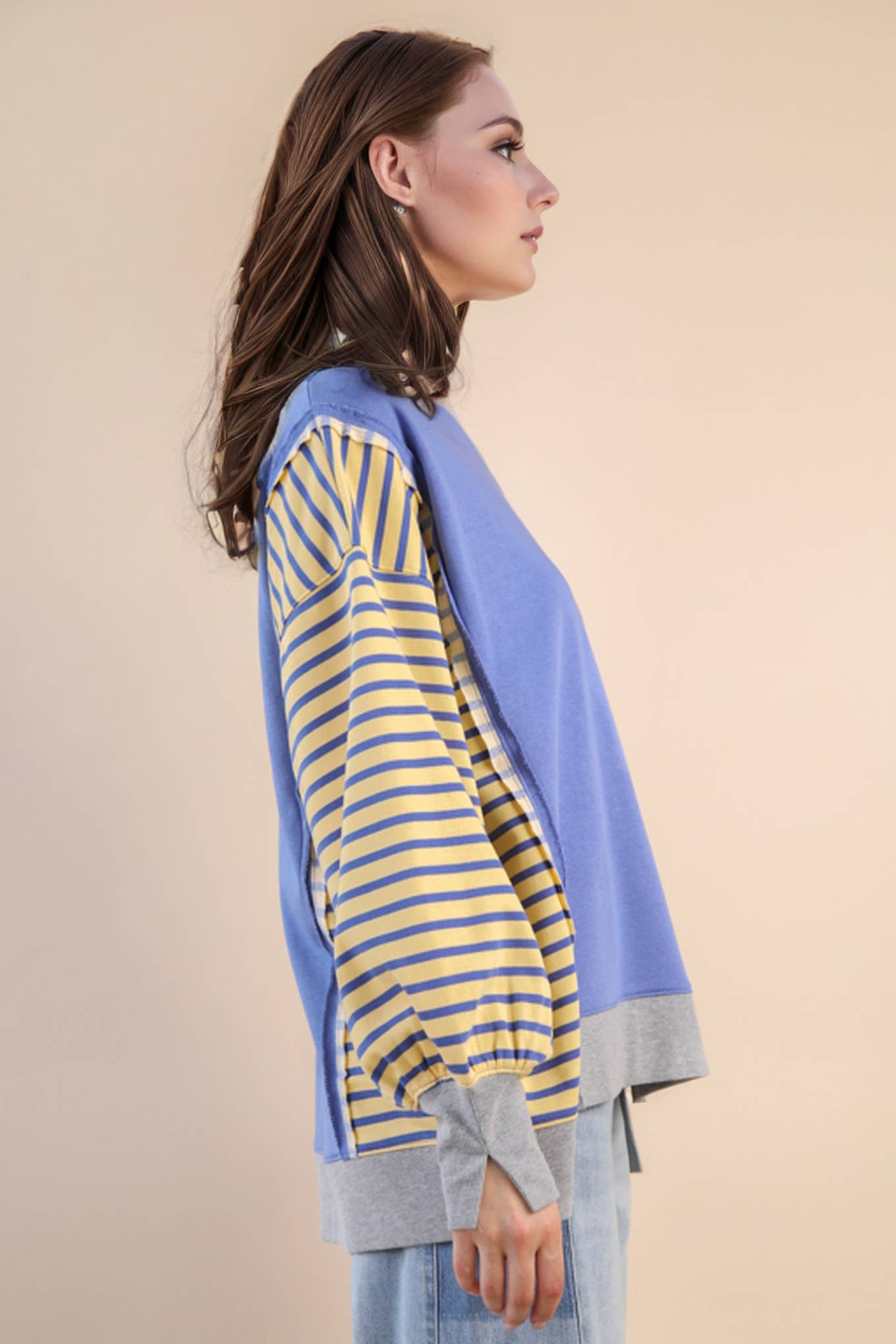 Oversized Striped Casual Knit Top: BLUE