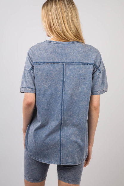 Washed Stretchy Knit Activewear Top & Shorts