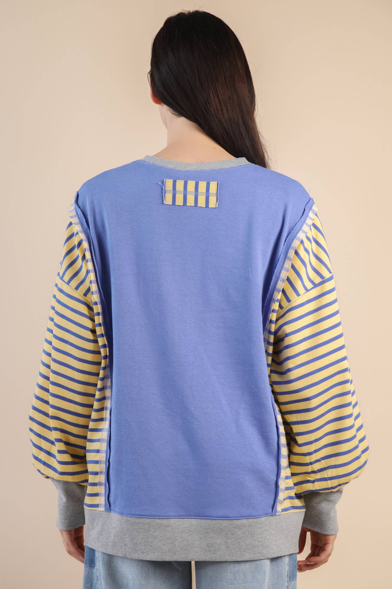 Oversized Striped Casual Knit Top: BLUE