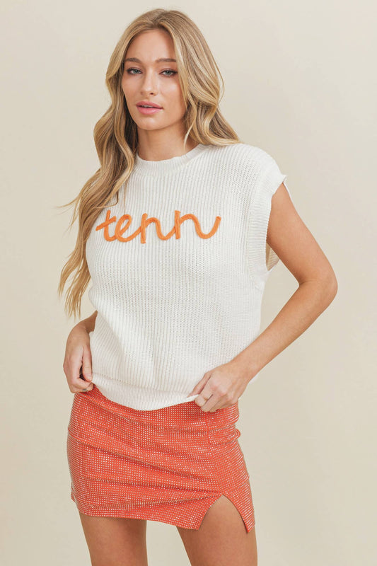 'TENN" EMBROIDERED SLEEVELESS SWEATER TOP