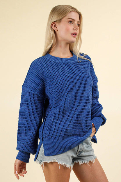 Soft Comfy Oversized Knit Sweater Pullover Top: ROYAL BLUE