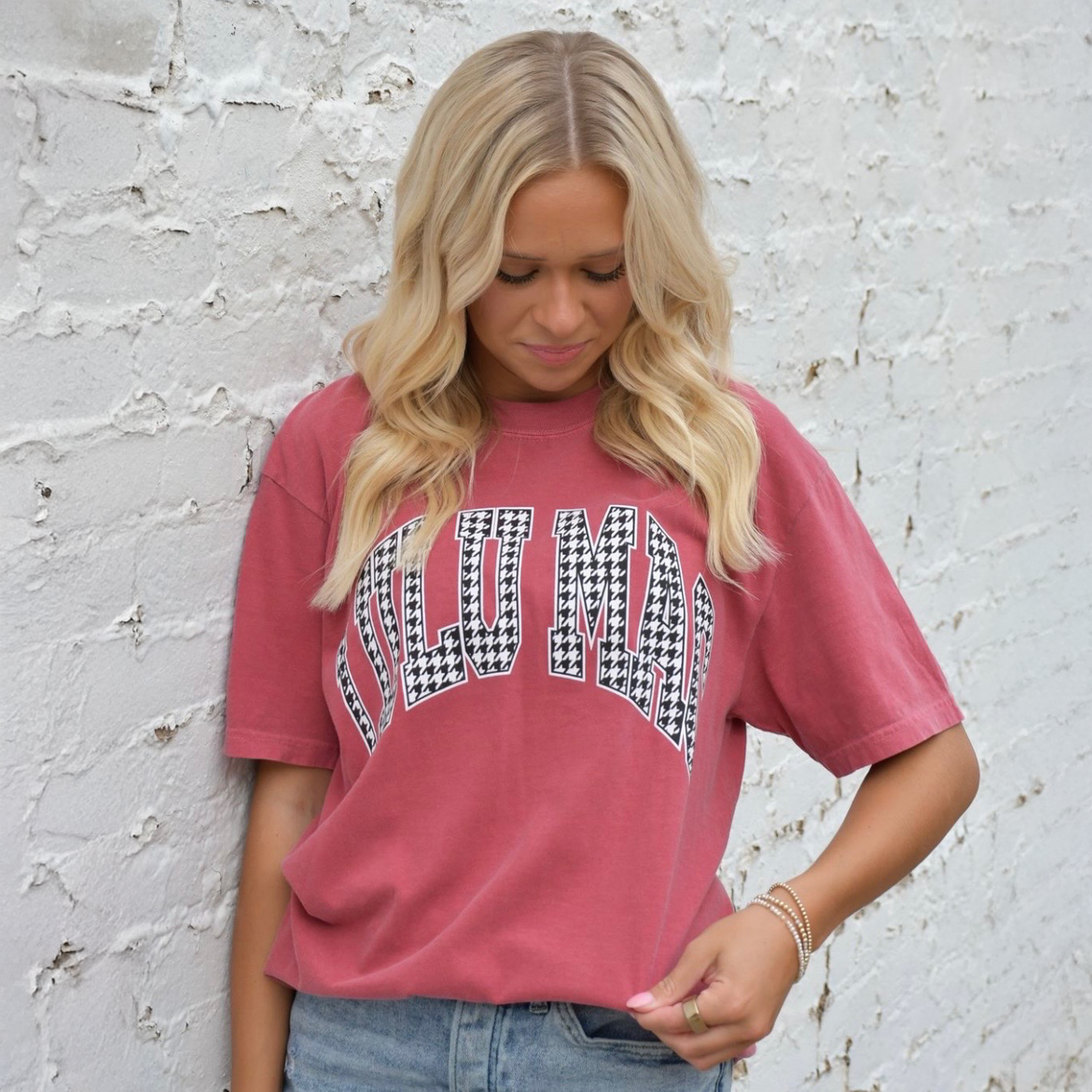 LuLu Mac Houndstooth Adult Crimson Comfort Colors Tee: Crimson