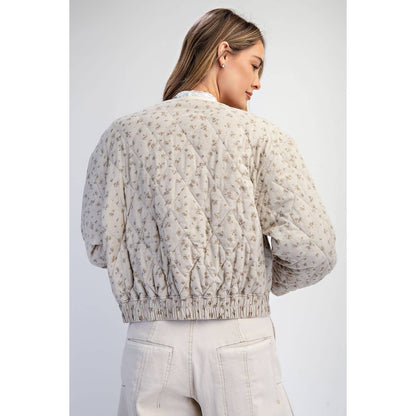 QUILTED BOMBER JACKET: Vintage Beige