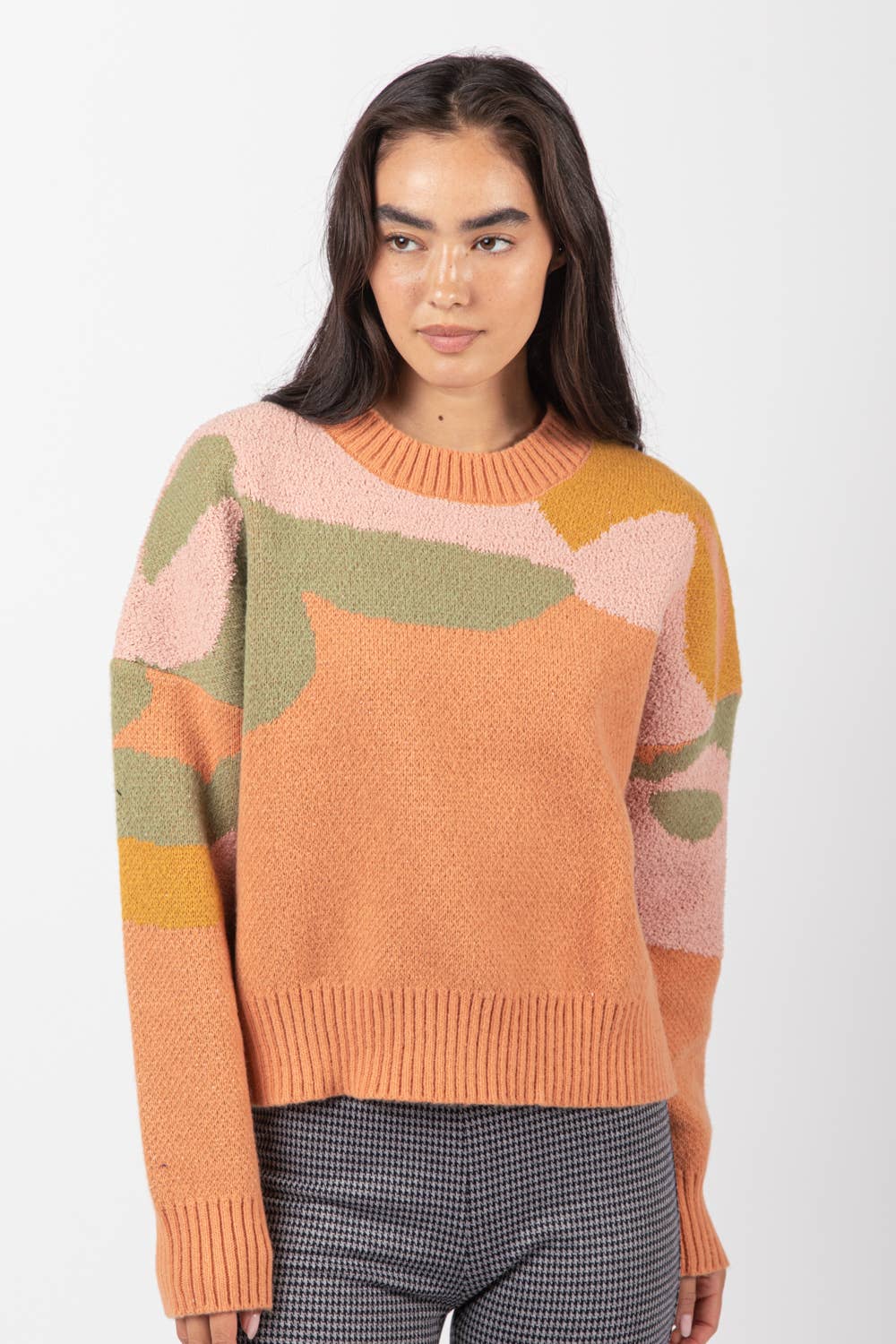 Oversized Floral Pattern Pullover Knit Sweater Top