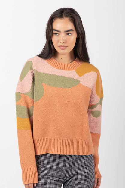 Oversized Floral Pattern Pullover Knit Sweater Top