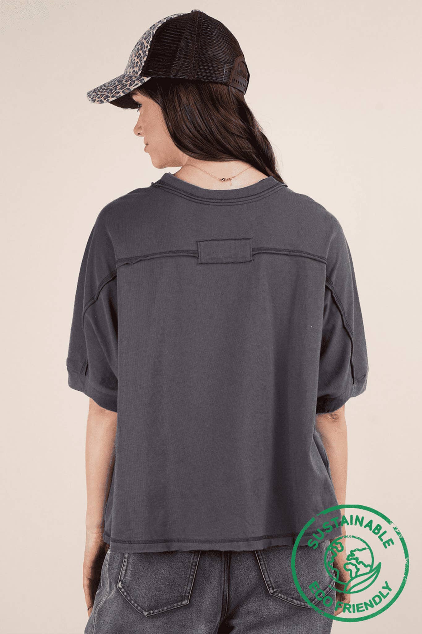ECO Oversized Crop Comfy Knit Top: CHARCOAL