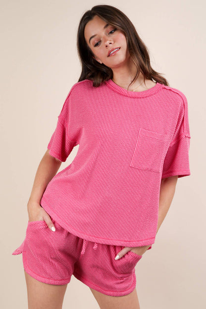 Oversized Two Tone Double Knit Top & Shorts