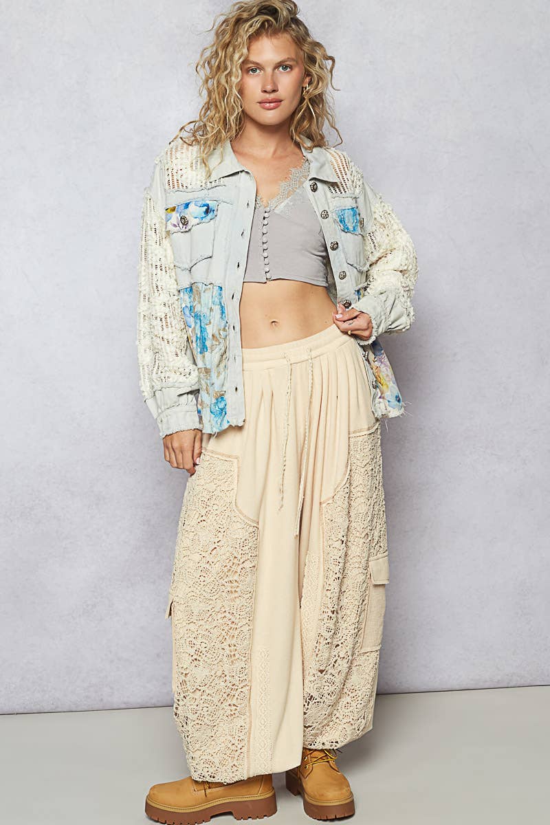 Pol Clothing - Balloon sleeve A-line twill woven floral jacket