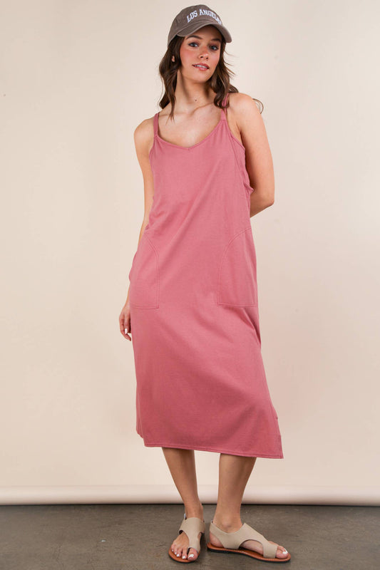 V-Neck Sleeveless Casual Comfy Midi Dress