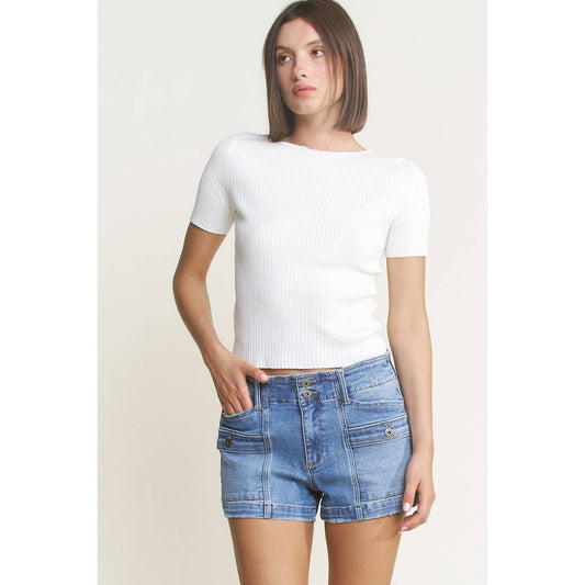 Mica Denim - HIGH RISE WIDE LEG SHORTS: CHARCOAL BLUE
