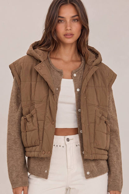 Quilted Hooded Puffer Vest: MOCHA