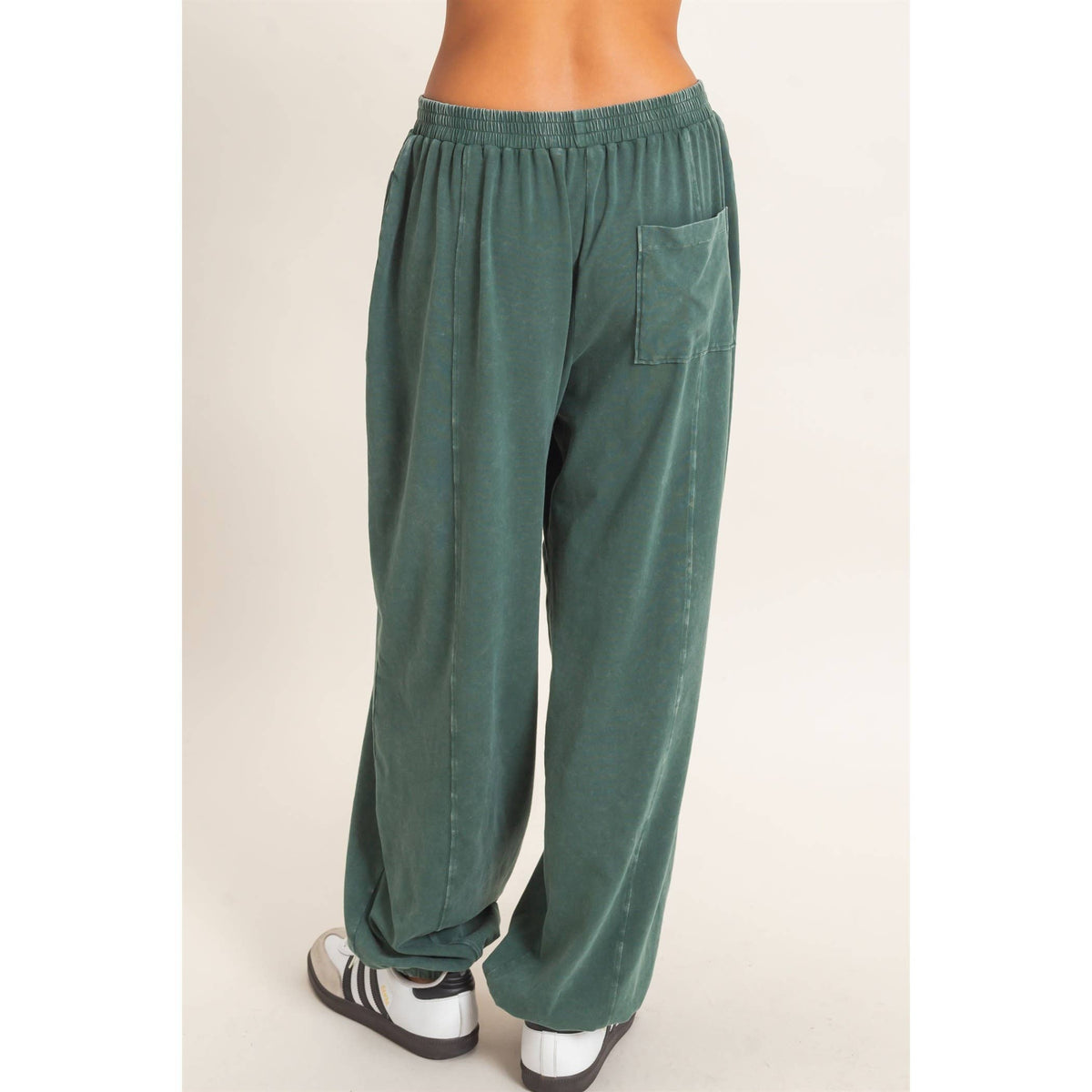 Mineral Wash Elastic Waist Jogger Pants: DARK GREEN