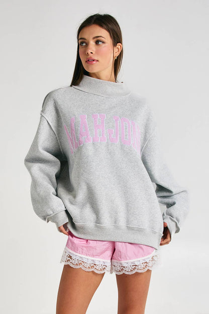 Mahjong Embroidery Sweatshirt: Pink