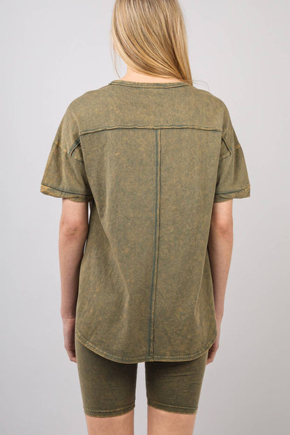 Washed Stretchy Knit Activewear Top & Shorts