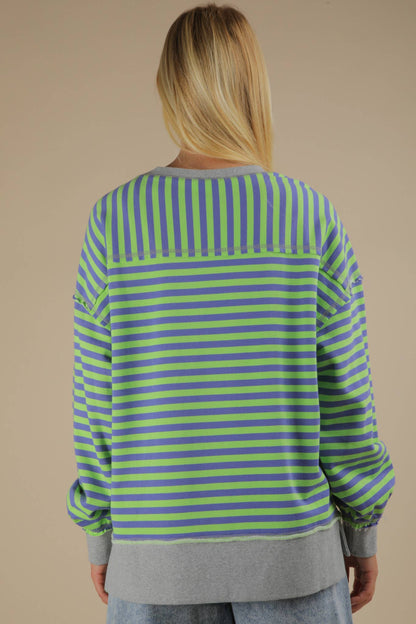 Stripe Comfy Casual Oversized Knit Top: GREEN/BLUE