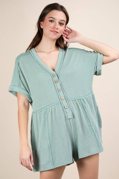 Two Tone Ribbed Knit Comfy Casual Romper