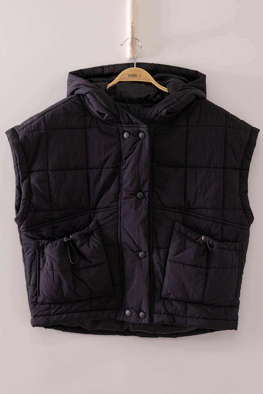 Quilted Hooded Puffer Vest: BLACK