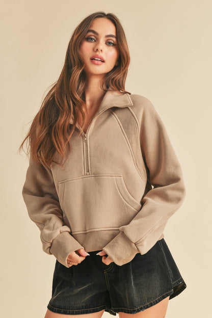 Dove Funnel Neck Half Zip Pullover