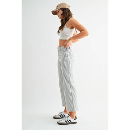 HIGH-RISE WIDE LEG CROPPED STRIPE