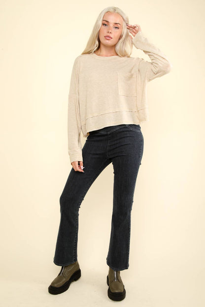 Oversized Casual Knit Top: OATMEAL