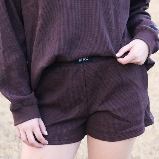 LULU MAC WAFFLE SHORTS-BROWN
