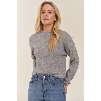 Mock Neck Long Sleeve Brushed Sweater Knit Top