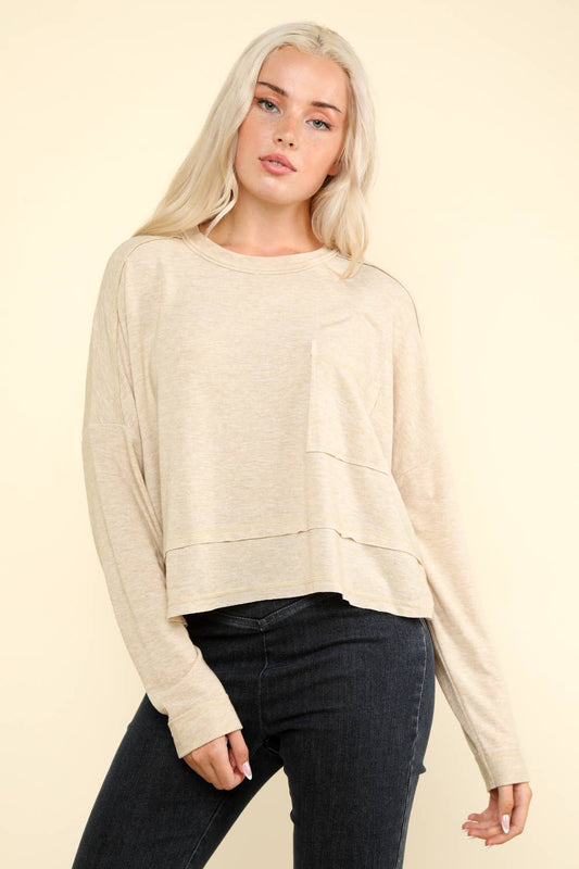 Oversized Casual Knit Top: OATMEAL