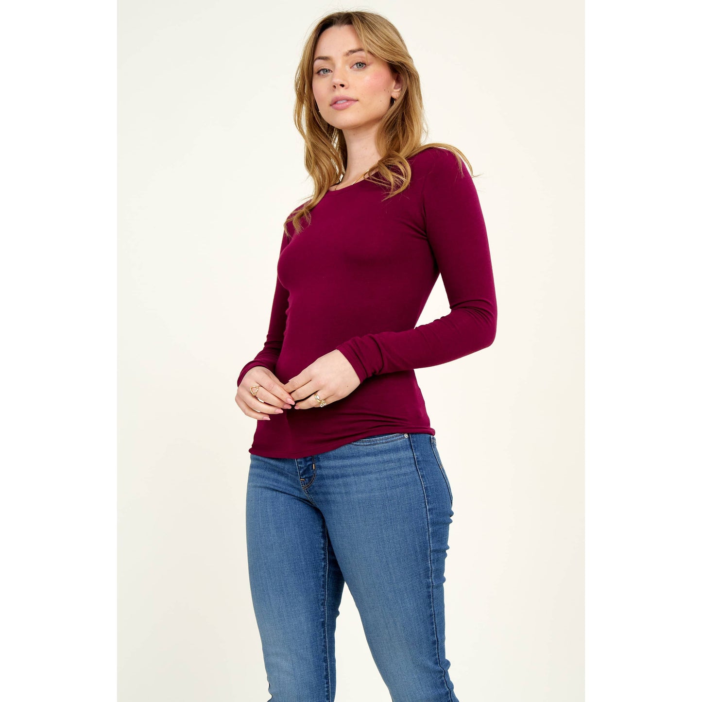 Popular 21 - Crew Neck Long Sleeve Cotton Span Knit Tee: Charcoal / S-M-L(2-2-2)