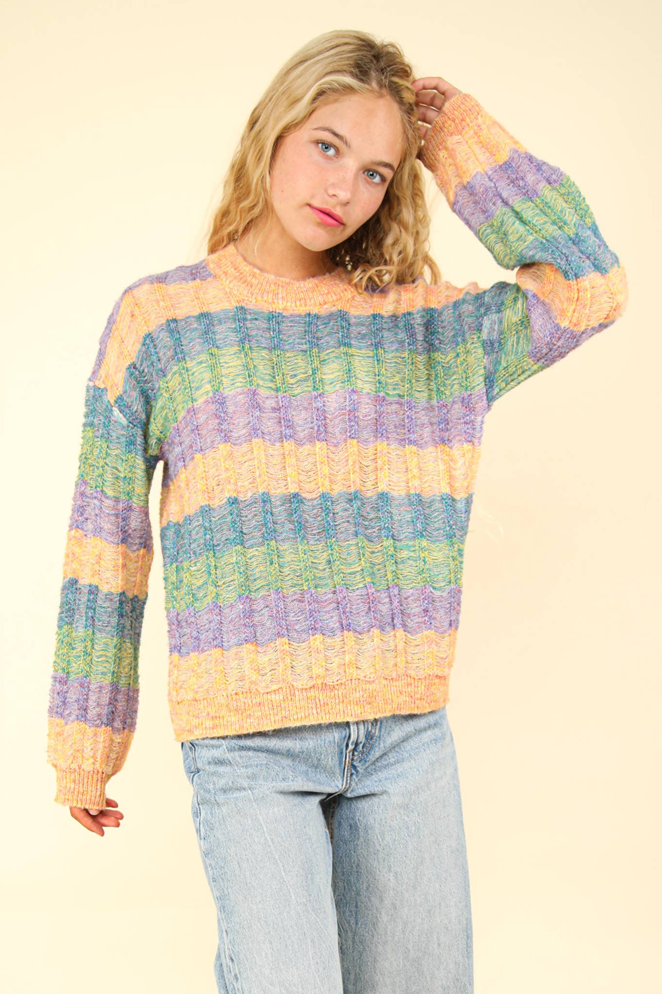 Multi Color Stripe Oversized Sweater Top