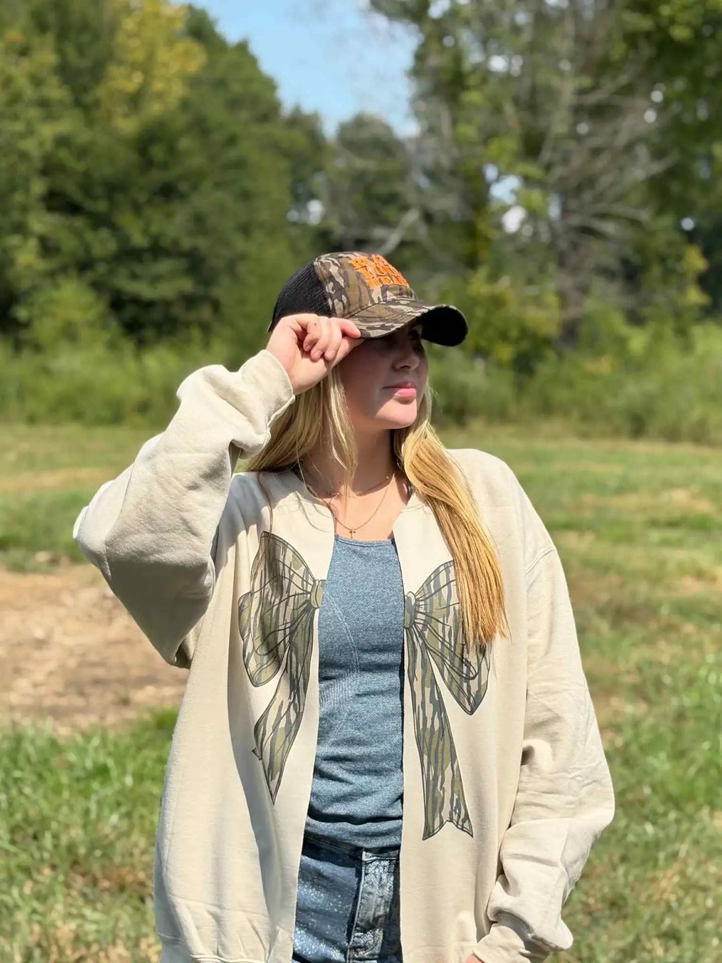 Camo Bow Split Cardigan