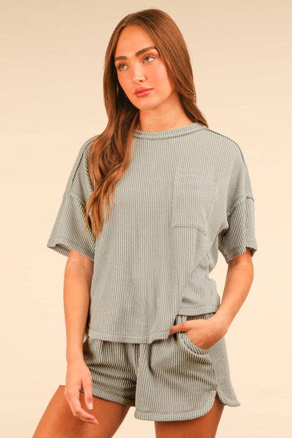 Oversized Two Tone Double Knit Top & Shorts