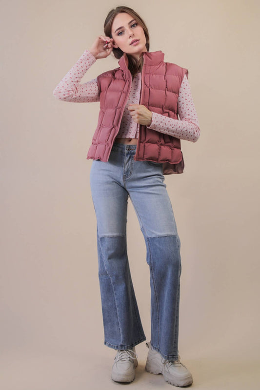 Puffer Padded Warm Vest: MAUVE
