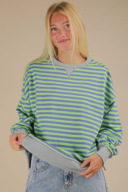 Stripe Comfy Casual Oversized Knit Top: GREEN/BLUE