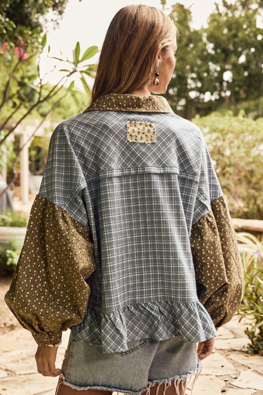 Plaid Button-up Shirt : SKYBLUE COMBO