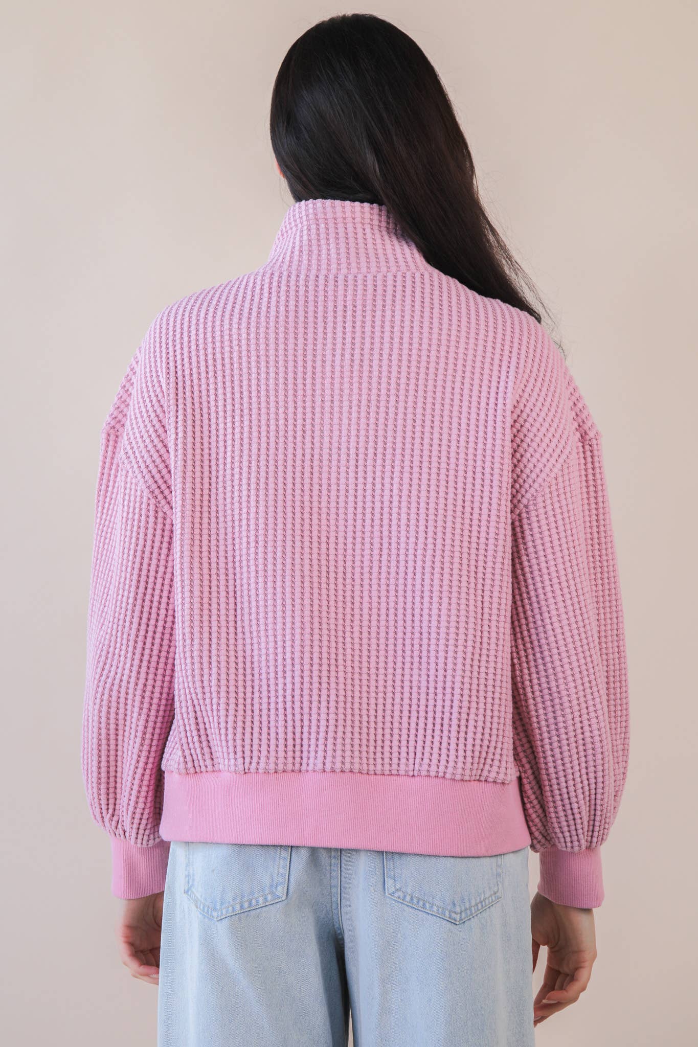 Oversized Half Button Down Casual Waffle Knit Top