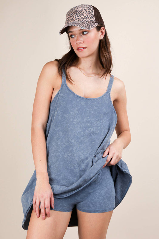 Mineral Washed Knit Mini Dress with Shorts Inside