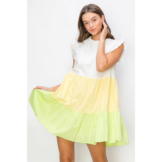 Poplin Color Block Mini Dress