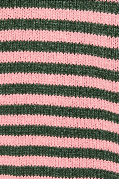 Striped Knit Sweater and Wide Leg Pant Set: PINK/GREEN