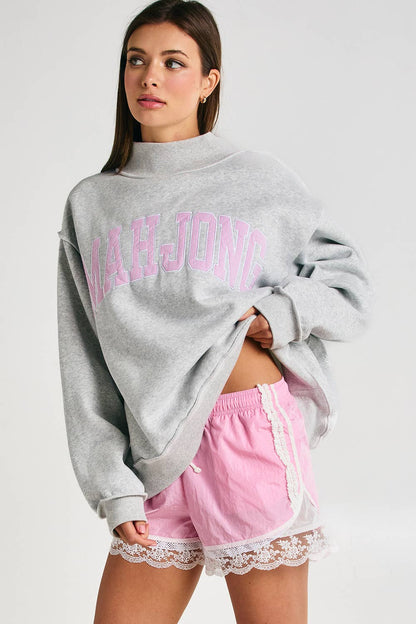 Mahjong Embroidery Sweatshirt: Pink