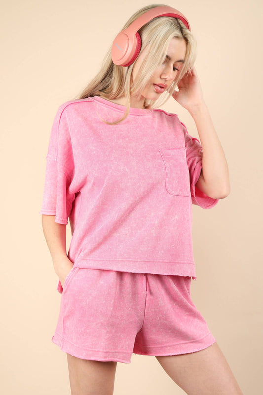 Mineral Washed Comfy Knit Top & Shorts Set