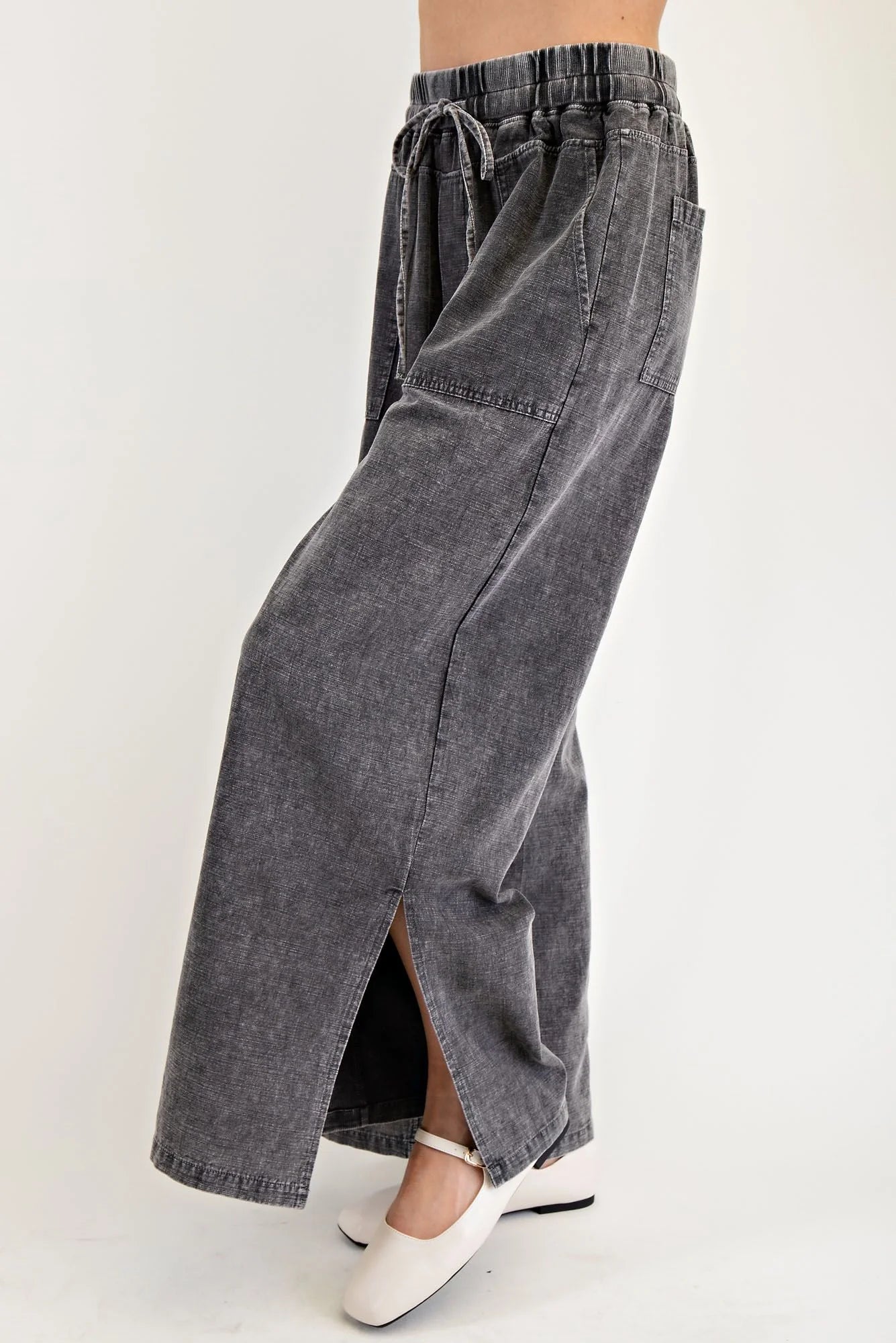 Cotton Mineral Washed Wide Leg Pants