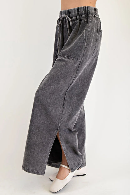 Cotton Mineral Washed Wide Leg Pants