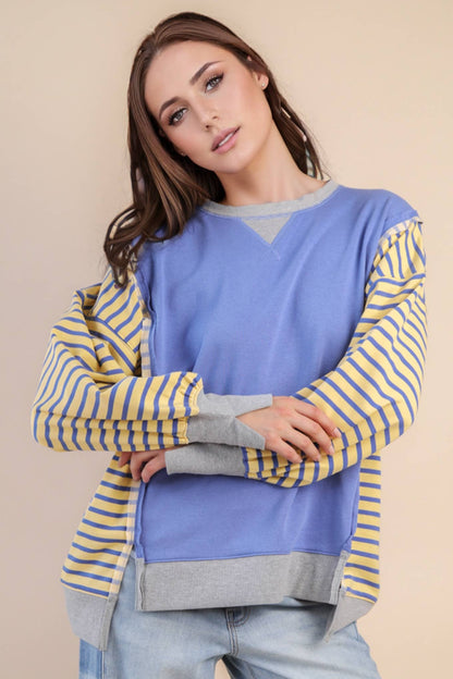 Oversized Striped Casual Knit Top: BLUE
