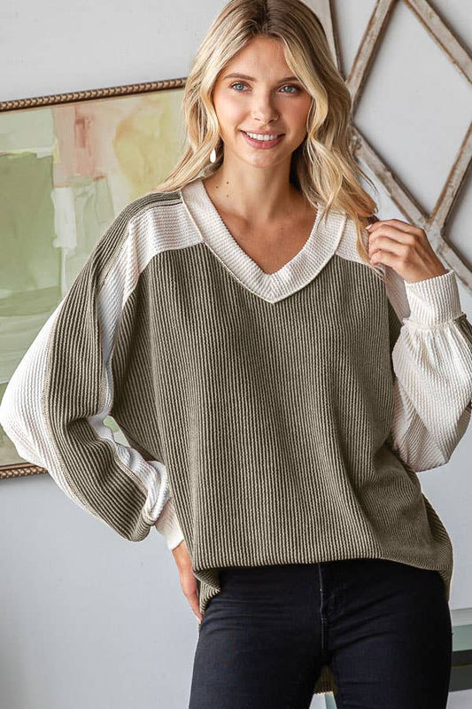 Olive Ribbed Colorblock