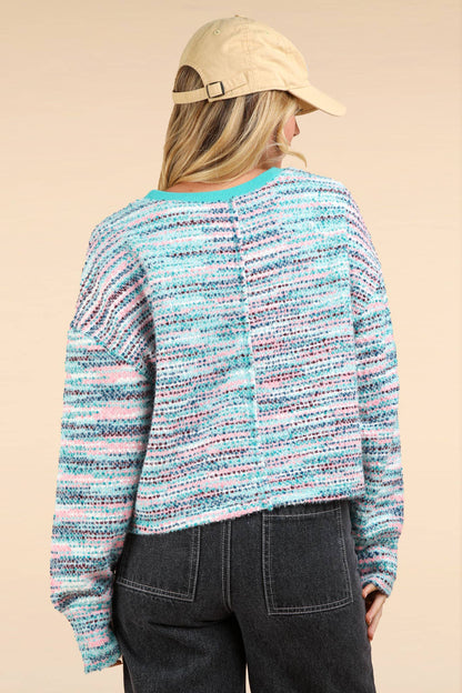 Multi Color Bounce Oversized Knit Top: SEAFOAM MIX