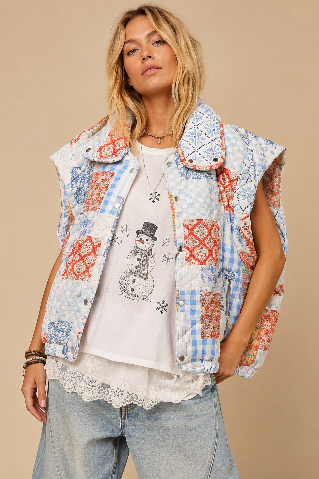 Patchwork Puffer Vest